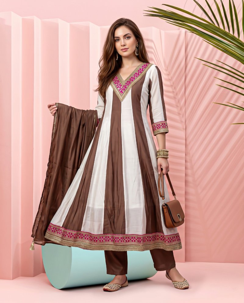 Ff Mul Chanderi With Embroidery Work Kurti With Bottom Dupatta